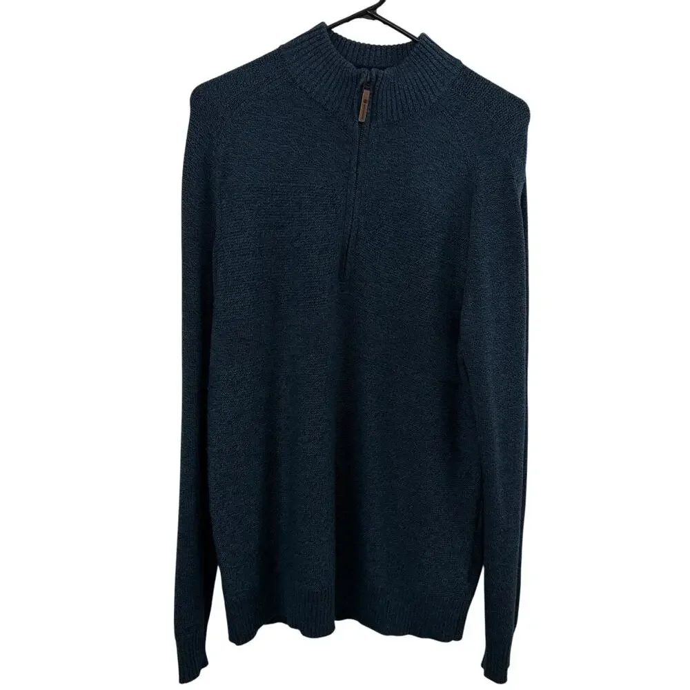 Smartwool Ripple Ridge Sweater Mens Medium Blue Half Zip Ribbed Merino Blend *